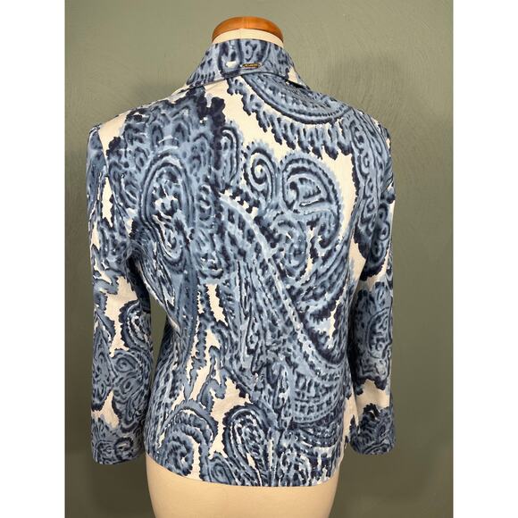 St. John Jacket Sport Women's Medium P Made in USA Cotton Blue Paisley Full Zip - Picture 12 of 13